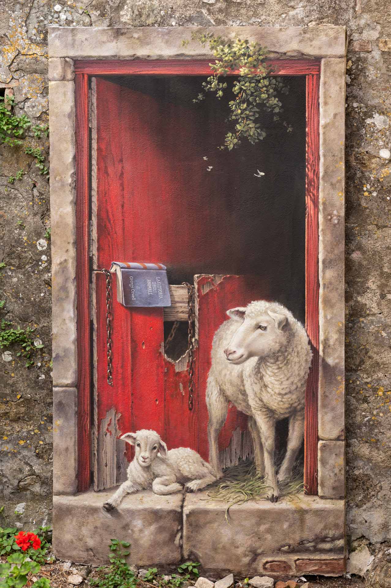 imago in villa - concorso internazionale di pittura trompe l'oeil - foto del dipinto tutti gli animali sono uguali, ma alcuni sono più uguali di altri di arianna fremura